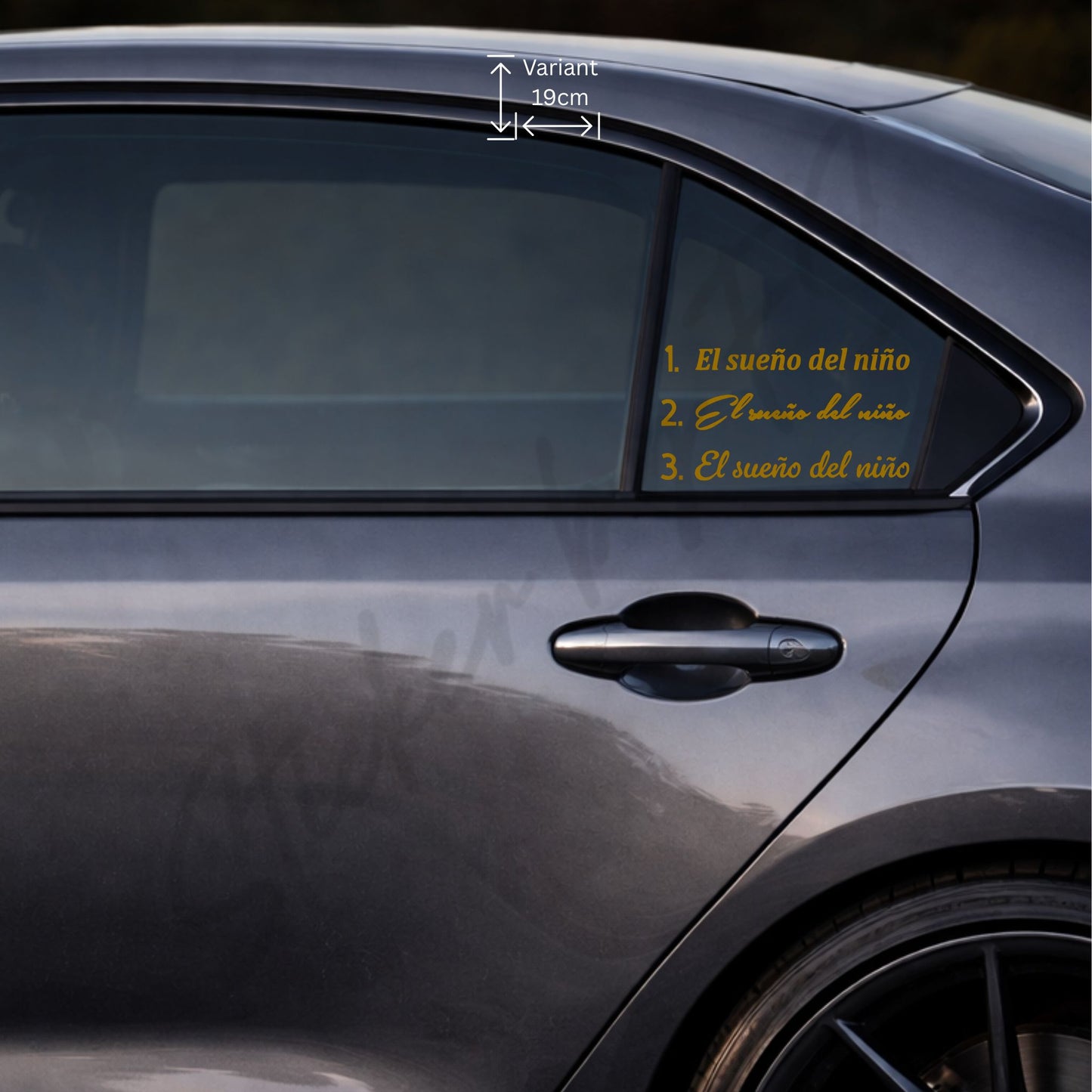 El Sueño del Niño Sticker 19 cm in Gold auf Autoscheibe – hochwertiger Autoaufkleber mit elegantem Schriftzug für Heckfenster, Seitenfenster und glatte Oberflächen