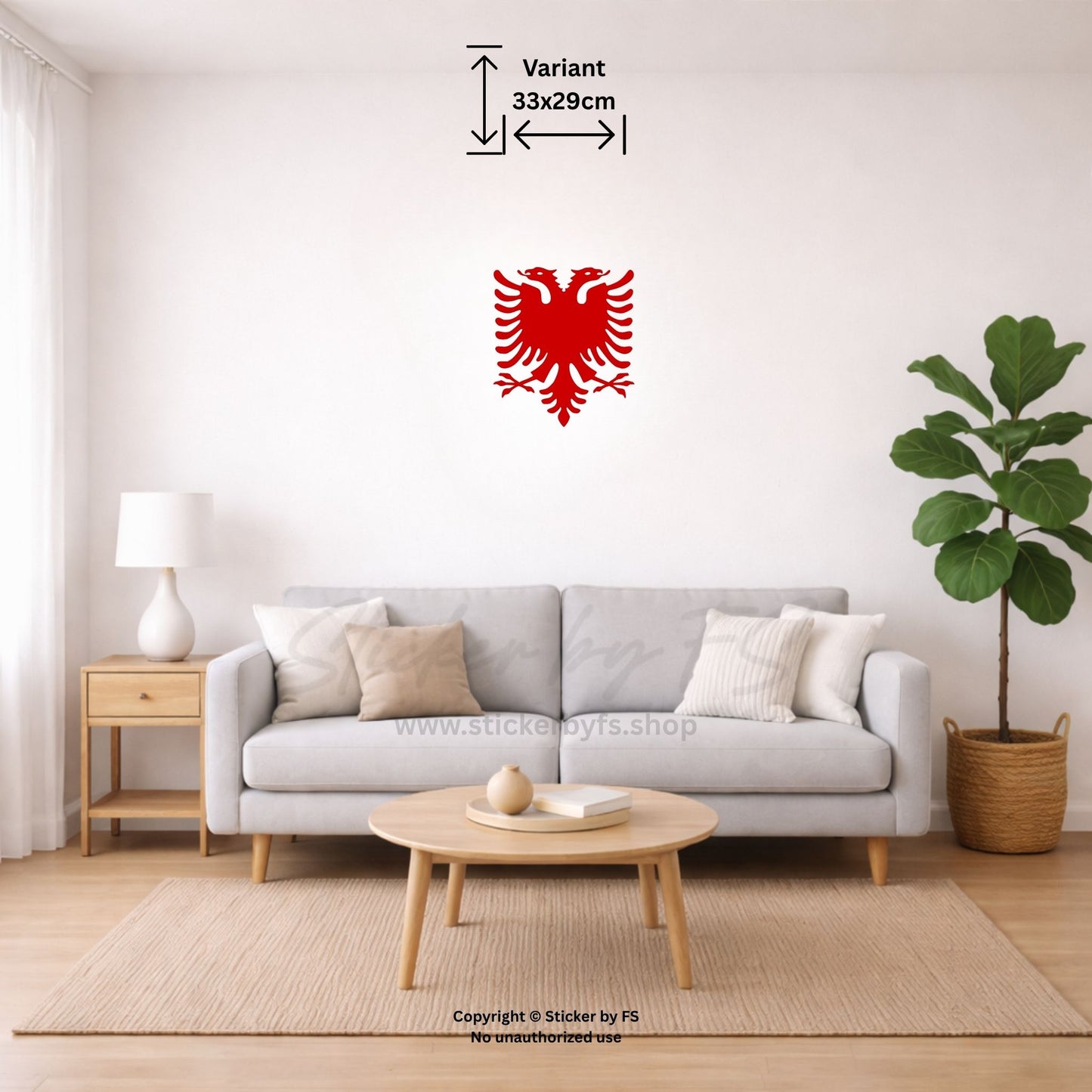 Rotes Albanien Flagge Wandtattoo mit markantem Doppeladler im Wohnbereich – auffälliger Wandsticker für Wohnzimmer, Schlafzimmer oder Büro