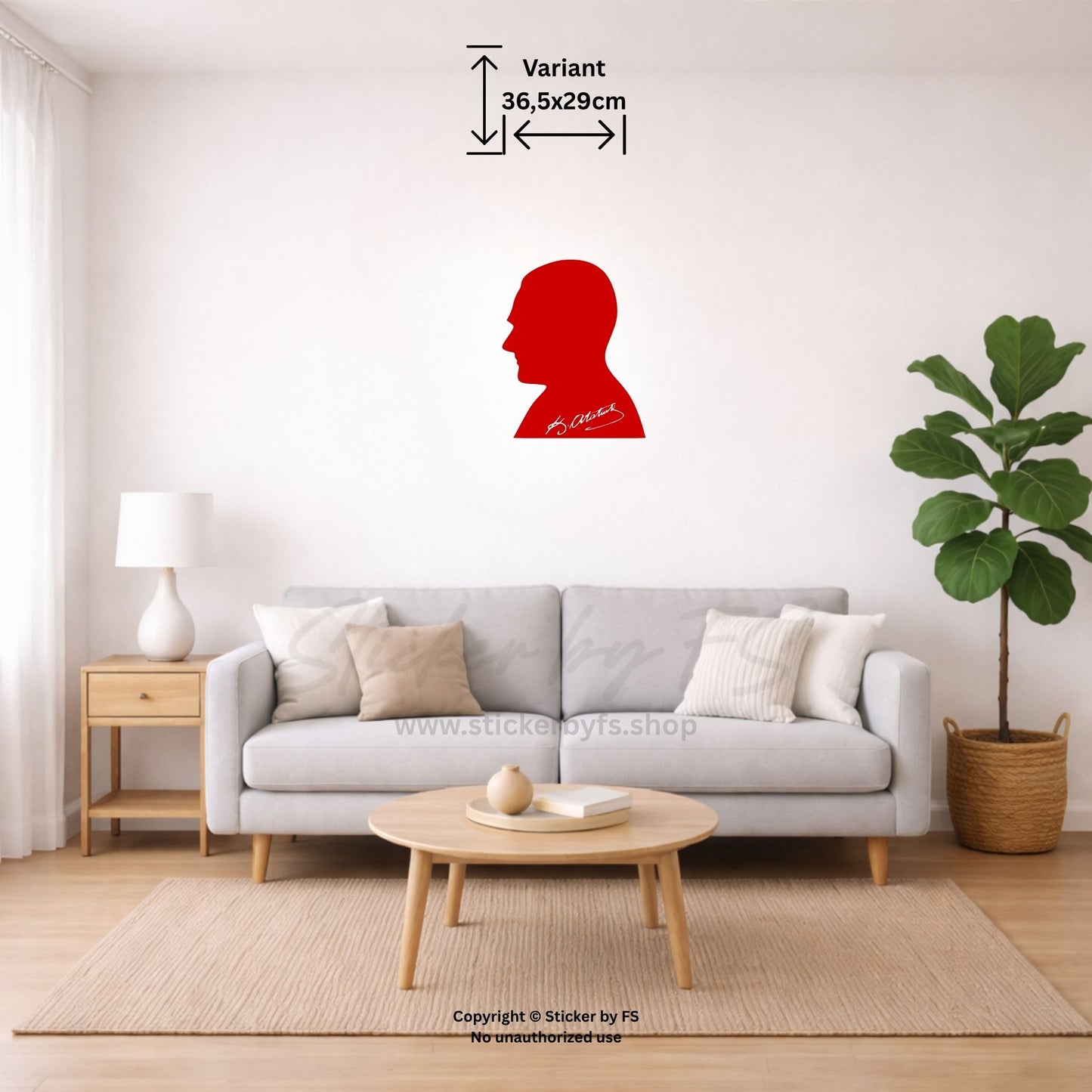 Rotes Kemal Atatürk Wandtattoo mit auffälligem Porträt im Wohnbereich – dekorativer Wandsticker für Wohnzimmer, Büro oder Schlafzimmer