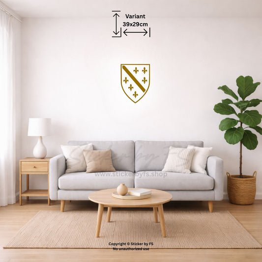 Goldenes Bosnien Wandtattoo an heller Wand im Wohnbereich – eleganter Wandaufkleber mit Bosnien-Motiv für stilvolle Raumdekoration