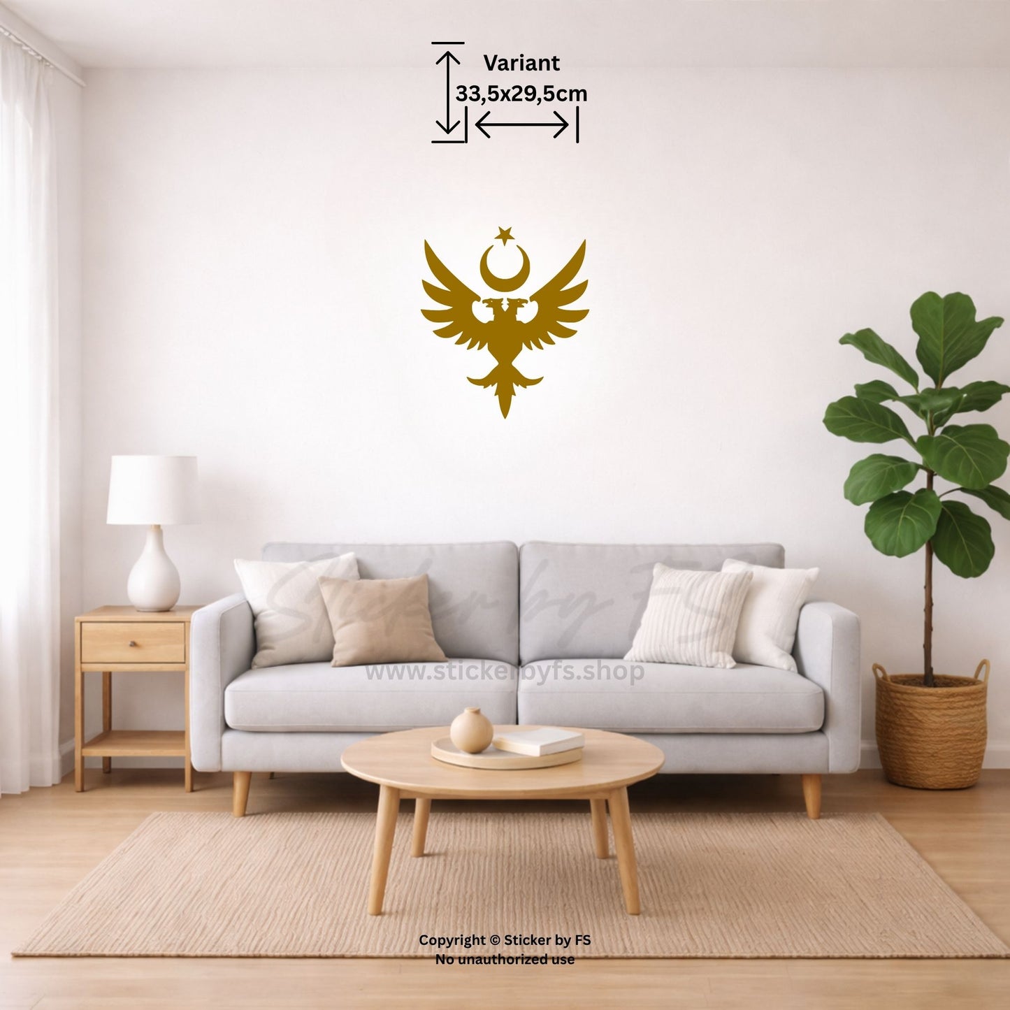 Selcuklu Wandtattoo in Gold als markantes Symbol-Motiv über dem Sofa im modernen Wohnzimmer – türkischer Wandsticker für stilvolle Wanddeko im Wohnraum, Schlafzimmer oder Fan-Zimmer