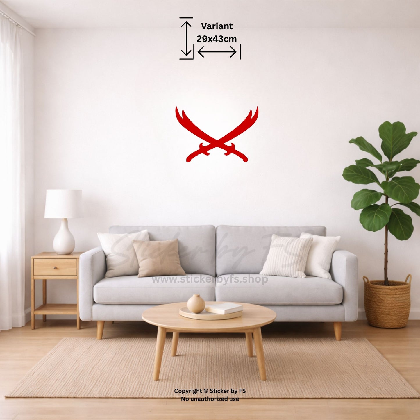 Rotes Zülfikar Wandtattoo mit auffälligem Schwert-Design im Wohnbereich – dekorativer Wandsticker für Wohnzimmer, Schlafzimmer oder Büro