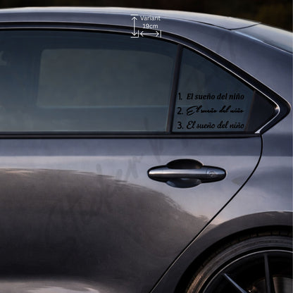 El Sueño del Niño Sticker 19 cm in Schwarz auf Autoscheibe – markanter Autoaufkleber mit stilvollem Schriftzug für Heckfenster, Seitenscheibe oder Karosserie