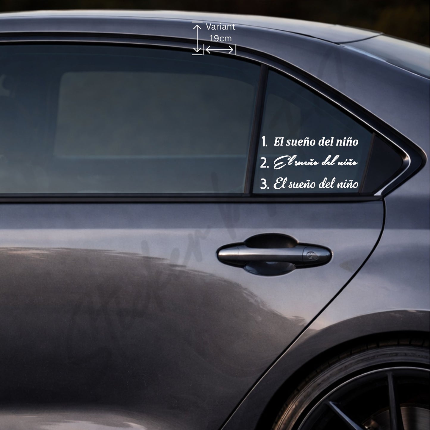 El Sueño del Niño Sticker 19 cm in Weiß auf Autoscheibe – eleganter Autoaufkleber mit Schriftzug für Heckscheibe, Seitenscheibe oder glatte Oberflächen