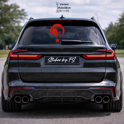 ay yıldız bozkurt sticker rot 29,5 x 38 cm – großer türkischer autoaufkleber mit bozkurt und ay yıldız motiv für auto und heckscheibe