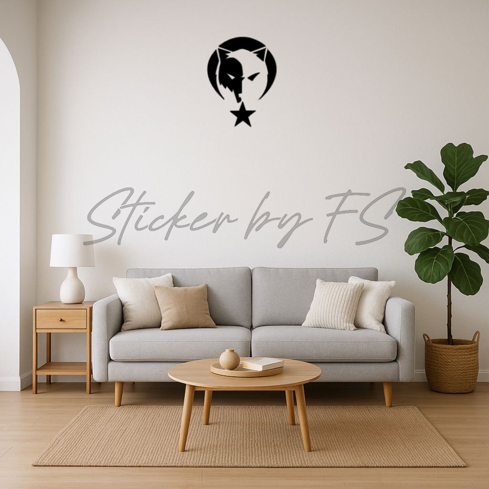 Ay Yıldız mit Bozkurt Wandtattoo Schwarz – Türkischer Halbmond und Wolf als Wandsticker