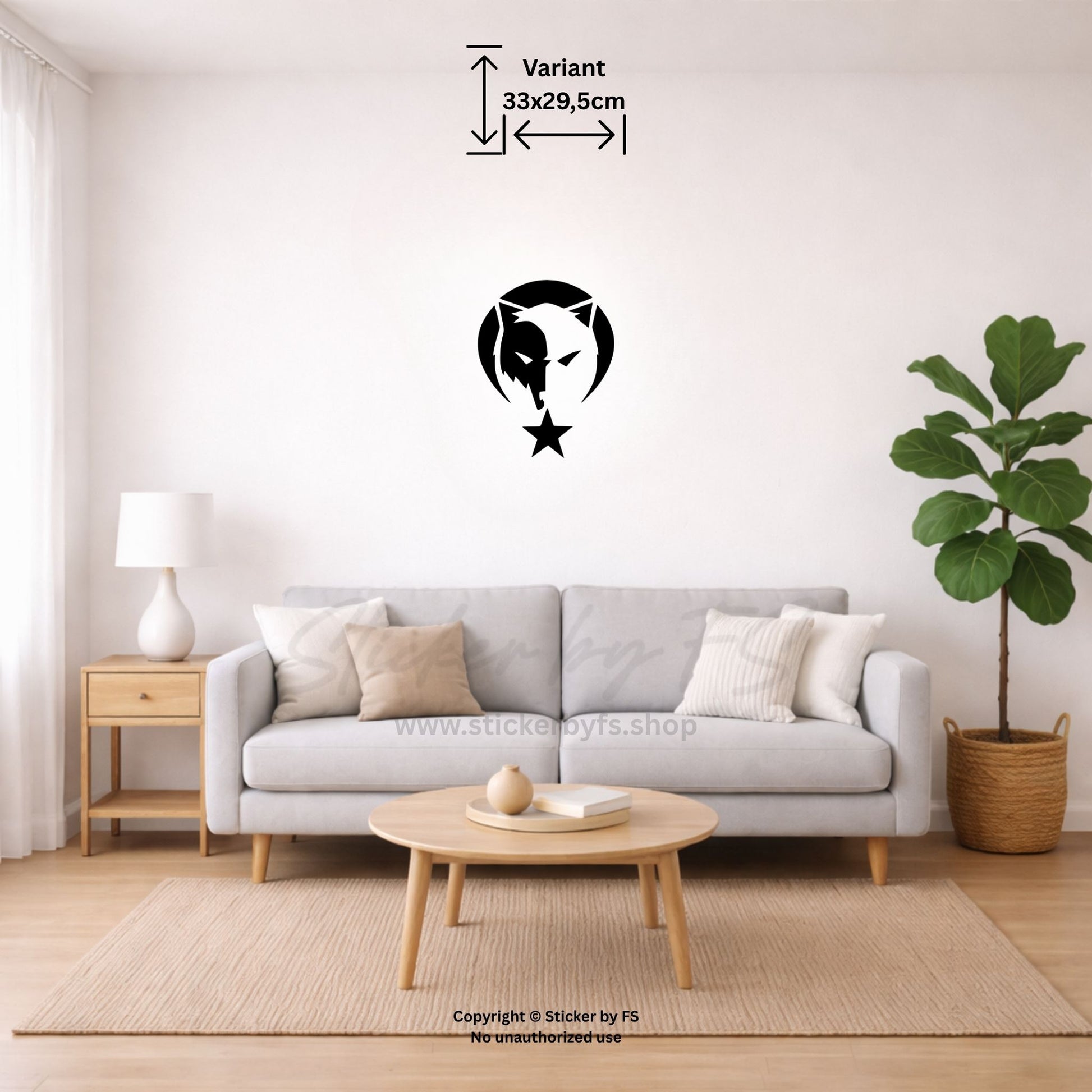 Ay Yildiz Bozkurt Wandtattoo in Schwarz als markantes Motiv über dem Sofa im modernen Wohnzimmer – türkischer Wandsticker mit Bozkurt, Halbmond und Stern für stilvolle Wanddeko