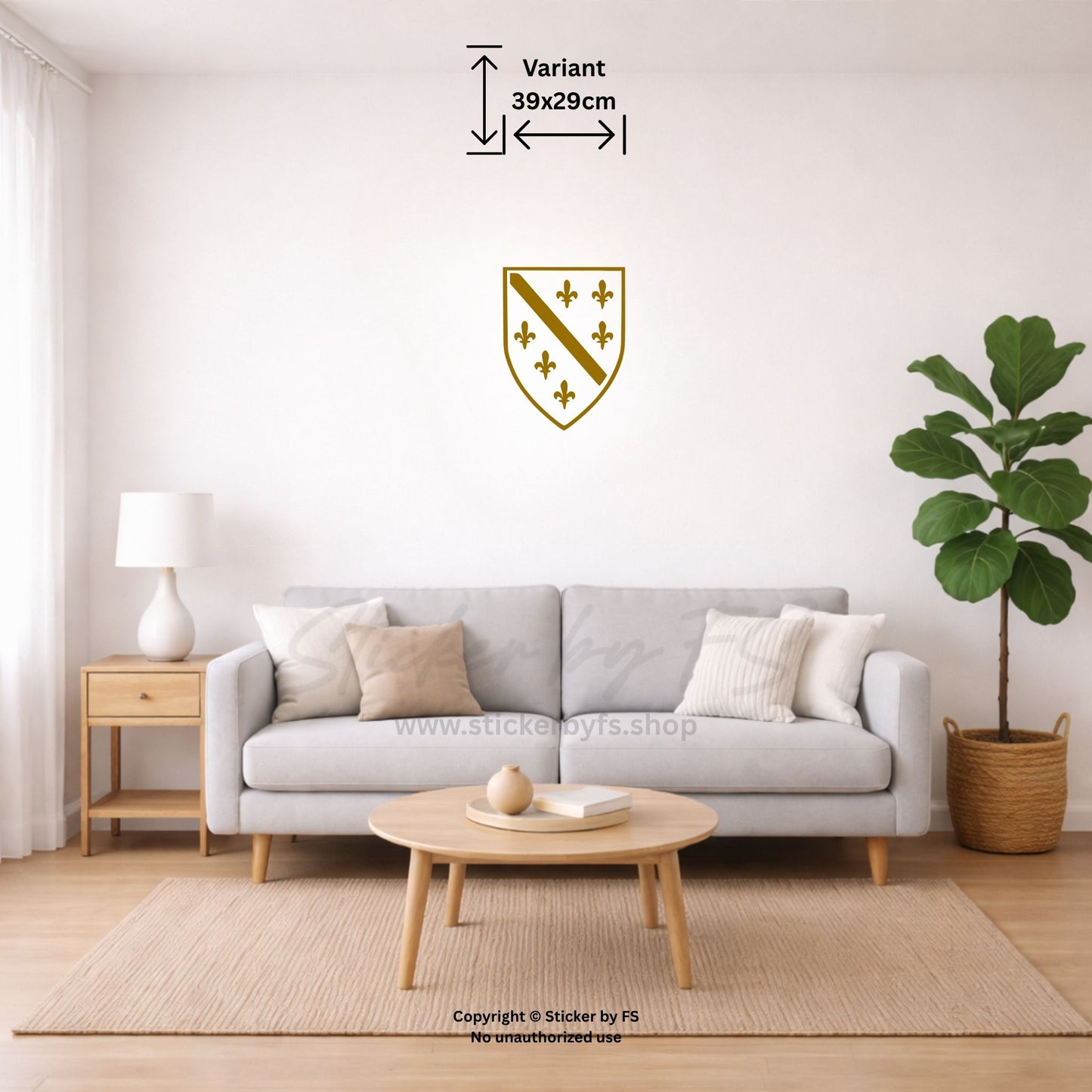 Goldenes Bosnien Wandtattoo an heller Wand im Wohnbereich – eleganter Wandaufkleber mit Bosnien-Motiv für stilvolle Raumdekoration