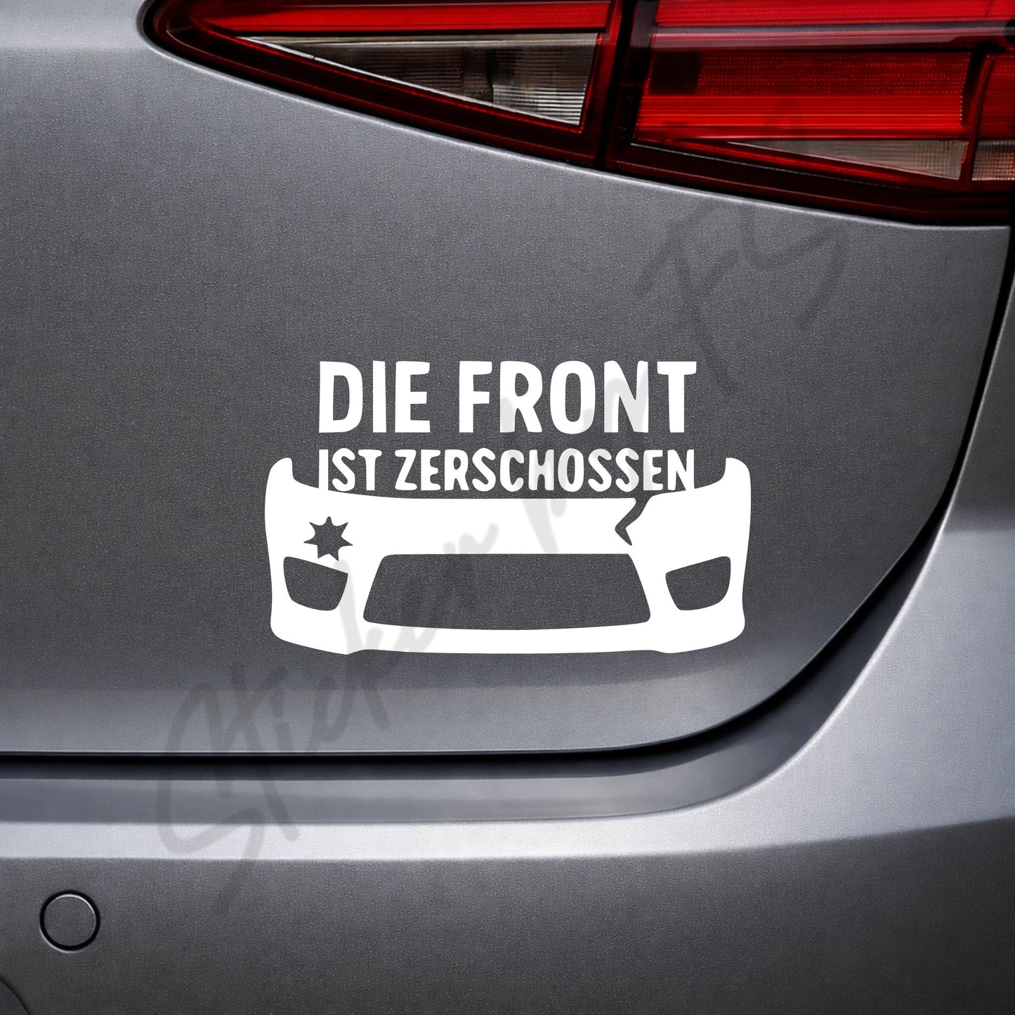 Weißer Die Front ist zerschossen Sticker als markanter Auto Aufkleber für Heckscheibe oder Seitenscheibe, 6 x 10 cm