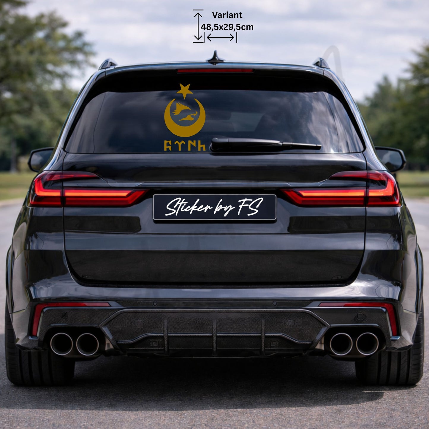 göktürk ay yıldız bozkurt sticker gold 48 x 29,5 cm – großer türkischer autoaufkleber mit göktürk ay yıldız bozkurt design für auto
