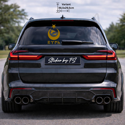 göktürk ay yıldız bozkurt sticker gold 48 x 29,5 cm – großer türkischer autoaufkleber mit göktürk ay yıldız bozkurt design für auto