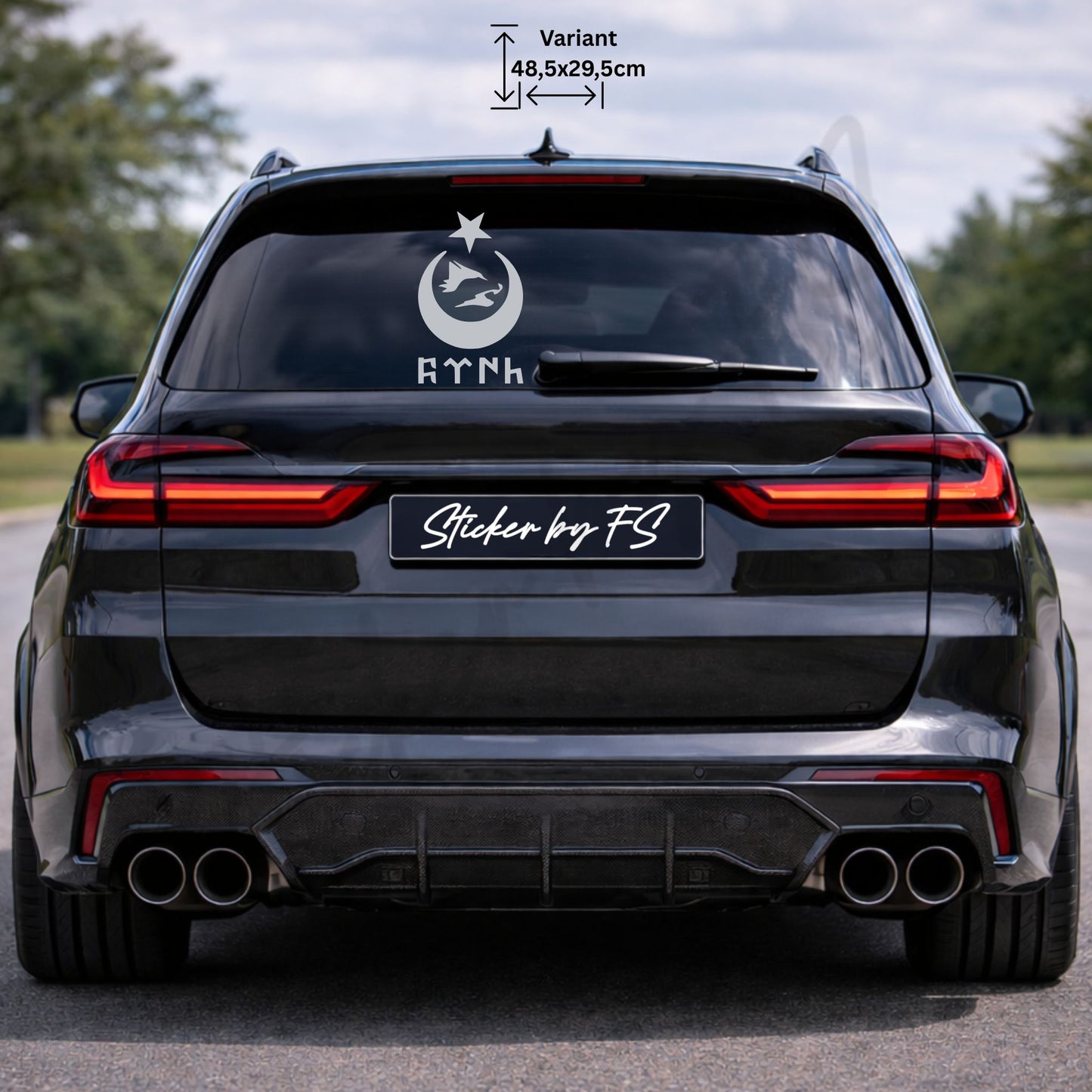 göktürk ay yıldız bozkurt sticker silber 48 x 29,5 cm – großer türkischer heckscheiben sticker mit göktürk bozkurt und ay yıldız für auto