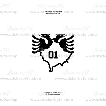 Kosovo 01 Prishtina Autoaufkleber – Albanien Doppeladler Sticker mit Kosovo Umriss