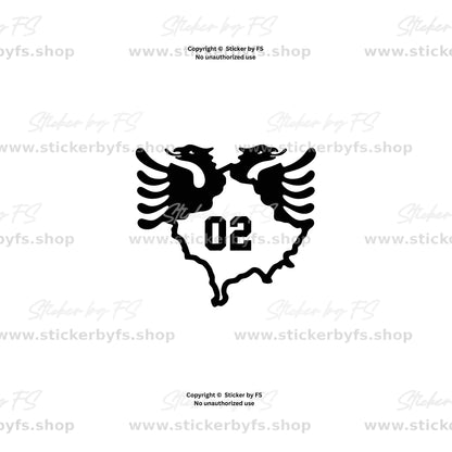 Kosovo 02 Mitrovica Autoaufkleber – Albanien Doppeladler Sticker mit Kosovo Umriss