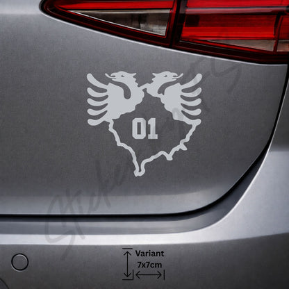 Kosovo 01 Prishtina Auto Sticker silber – albanischer Adler Aufkleber mit Kosovo Motiv
