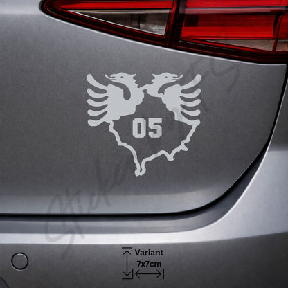 Kosovo 05 Ferizaj Sticker silber – albanischer Adler Autoaufkleber mit Kosovo Kontur