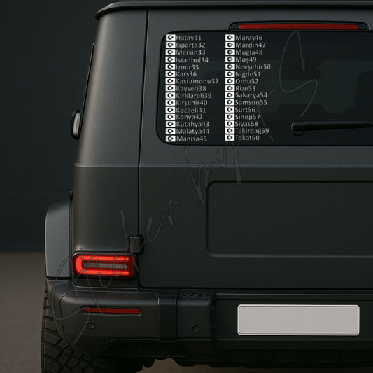 Memleket Plaka Sticker Aufkleber Autosticker Carsticker Sticker für Laptop Hatay 31, Isparta 32, Mersin (İçel) 33, İstanbul 34, İzmir 35, Kars 36, Kastamonu 37, Kayseri 38, Kırklareli 39, Kırşehir 40, Kocaeli 41, Konya 42, Kütahya 43, Malatya 44, Manisa 45, Kahramanmaraş 46, Mardin 47, Muğla 48, Muş 49, Nevşehir 50, Niğde 51, Ordu 52, Rize 53, Sakarya 54, Samsun 55, Siirt 56, Sinop 57, Sivas 58, Tekirdağ 59, Tokat 60