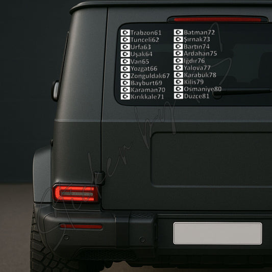 Memleket Plaka 2.0 Sticker Aufkleber Autosticker Carsticker Sticker für Laptop Hatay 31, Isparta 32, Mersin (İçel) 33, İstanbul 34, İzmir 35, Kars 36, Kastamonu 37, Kayseri 38, Kırklareli 39, Kırşehir 40, Kocaeli 41, Konya 42, Kütahya 43, Malatya 44, Manisa 45, Kahramanmaraş 46, Mardin 47, Muğla 48, Muş 49, Nevşehir 50, Niğde 51, Ordu 52, Rize 53, Sakarya 54, Samsun 55, Siirt 56, Sinop 57, Sivas 58, Tekirdağ 59, Tokat 60