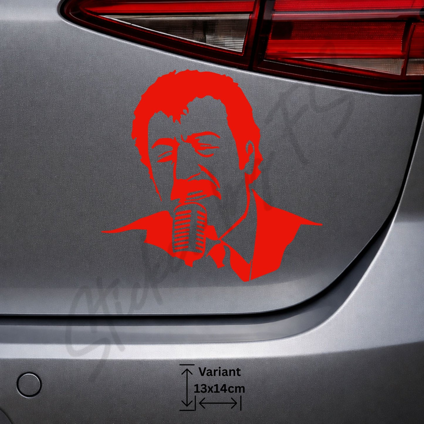 Roter Müslüm Gürses Porträt Sticker mit Mikrofon in der Größe 13 × 14 cm