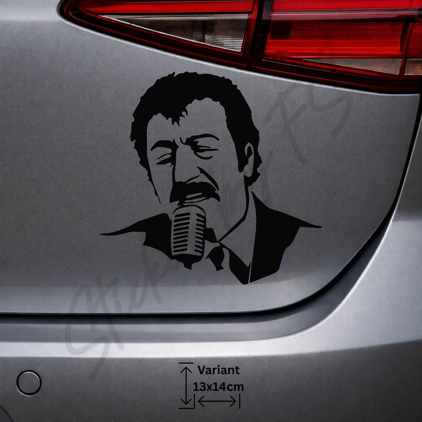 Schwarzer Müslüm Baba Sticker als freigestelltes Porträtmotiv mit Mikrofon