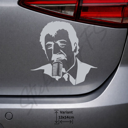 Silberner Müslüm Gürses Sticker mit Mikrofon aus wetterfester Hochleistungsfolie