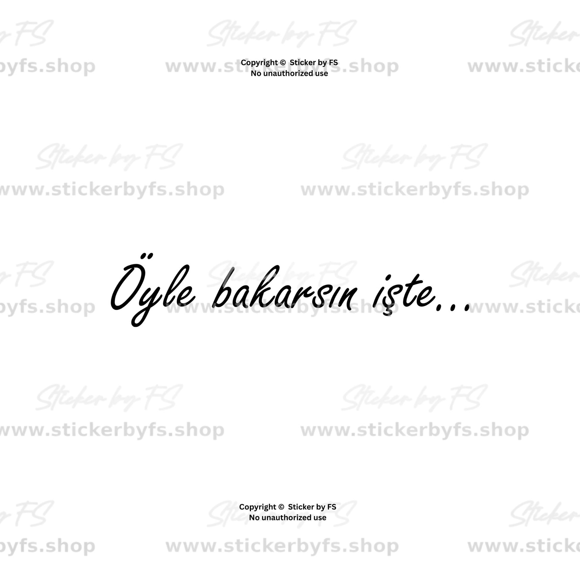 Öyle bakarsın işte Auto Aufkleber in verschiedenen Farben und Größen auf Heckscheibe eines Fahrzeugs montiert, wetterfester türkischer Schriftzug Sticker für Auto, Heckscheibe und Seitenscheibe