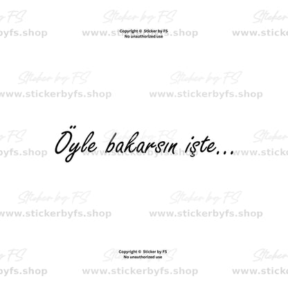 Öyle bakarsın işte Auto Aufkleber in verschiedenen Farben und Größen auf Heckscheibe eines Fahrzeugs montiert, wetterfester türkischer Schriftzug Sticker für Auto, Heckscheibe und Seitenscheibe