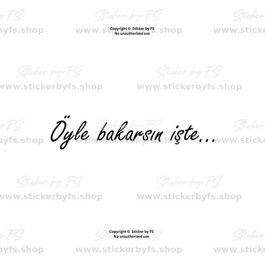 Öyle bakarsın işte Auto Aufkleber in verschiedenen Farben und Größen auf Heckscheibe eines Fahrzeugs montiert, wetterfester türkischer Schriftzug Sticker für Auto, Heckscheibe und Seitenscheibe