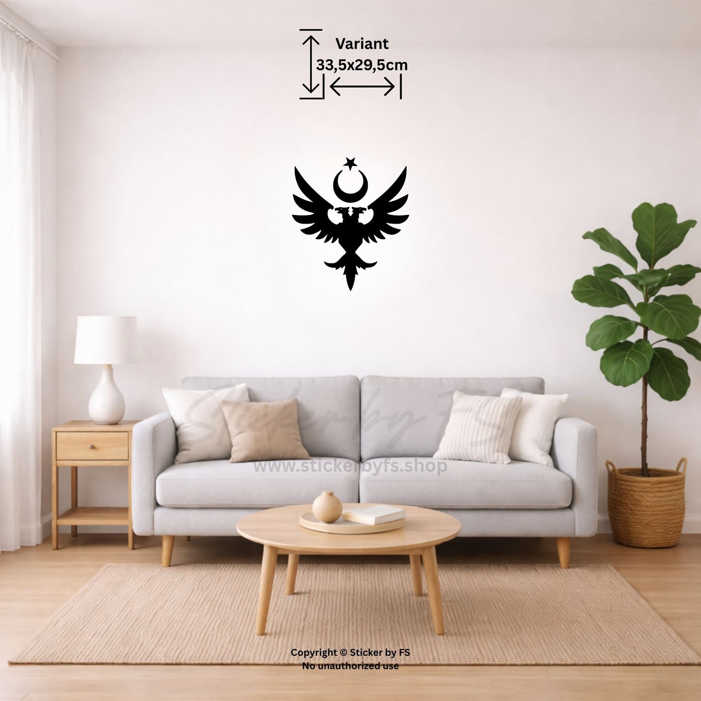 Selcuklu Wandtattoo in Schwarz als markantes Symbol-Motiv über dem Sofa im modernen Wohnzimmer – türkischer Wandsticker für stilvolle Wanddeko im Wohnraum, Schlafzimmer oder Fan-Zimmer