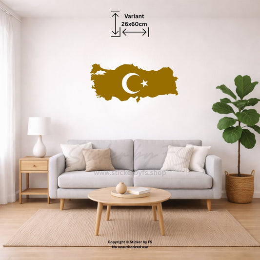 Türkei Wandtattoo Gold – dekorative Türkiye Harita Wanddeko für Wohnzimmer, Schlafzimmer oder Büro