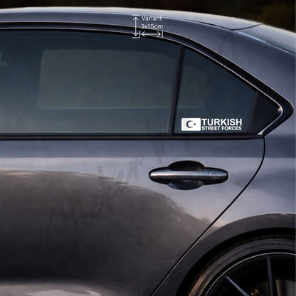 Turkish Streetforces Sticker in Weiß auf der Seitenscheibe – türkischer Autoaufkleber aus Vinyl