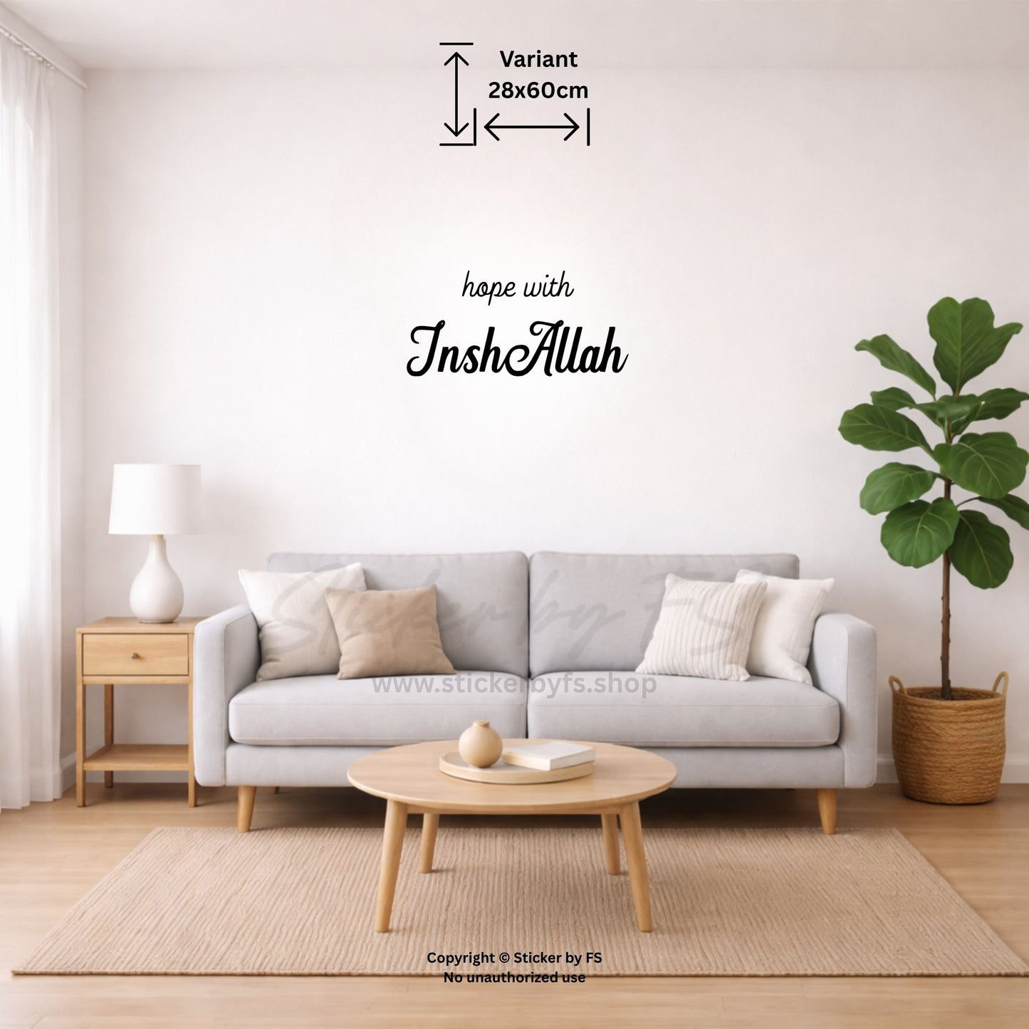 hope with InshAllah Wandtattoo in Schwarz als islamischer Spruch für die Wand, 28 x 60 cm für Wohnzimmer, Schlafzimmer oder Gebetsbereich
