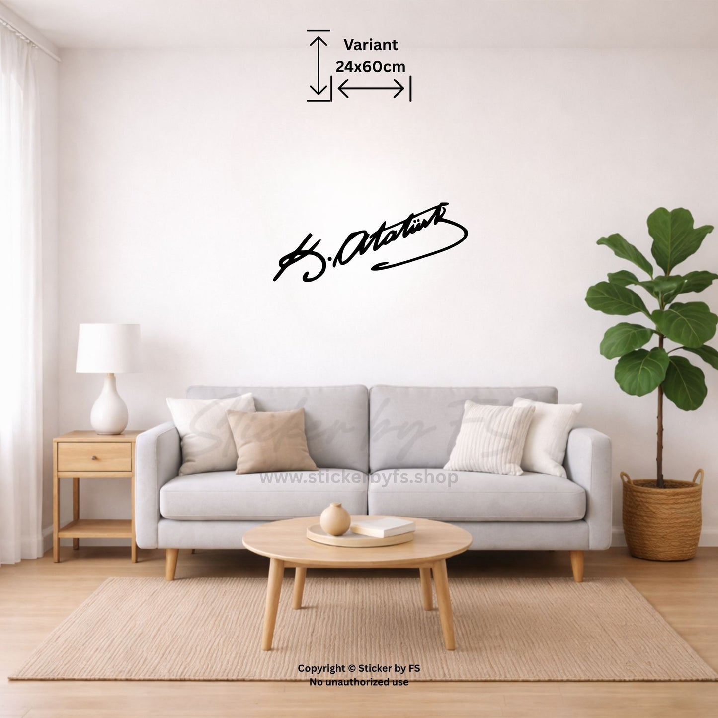K. Atatürk Wandtattoo in Schwarz als elegantes Signatur Motiv über dem Sofa im modernen Wohnzimmer – türkischer Wandsticker mit markanter Schriftoptik für stilvolle Wanddekoration