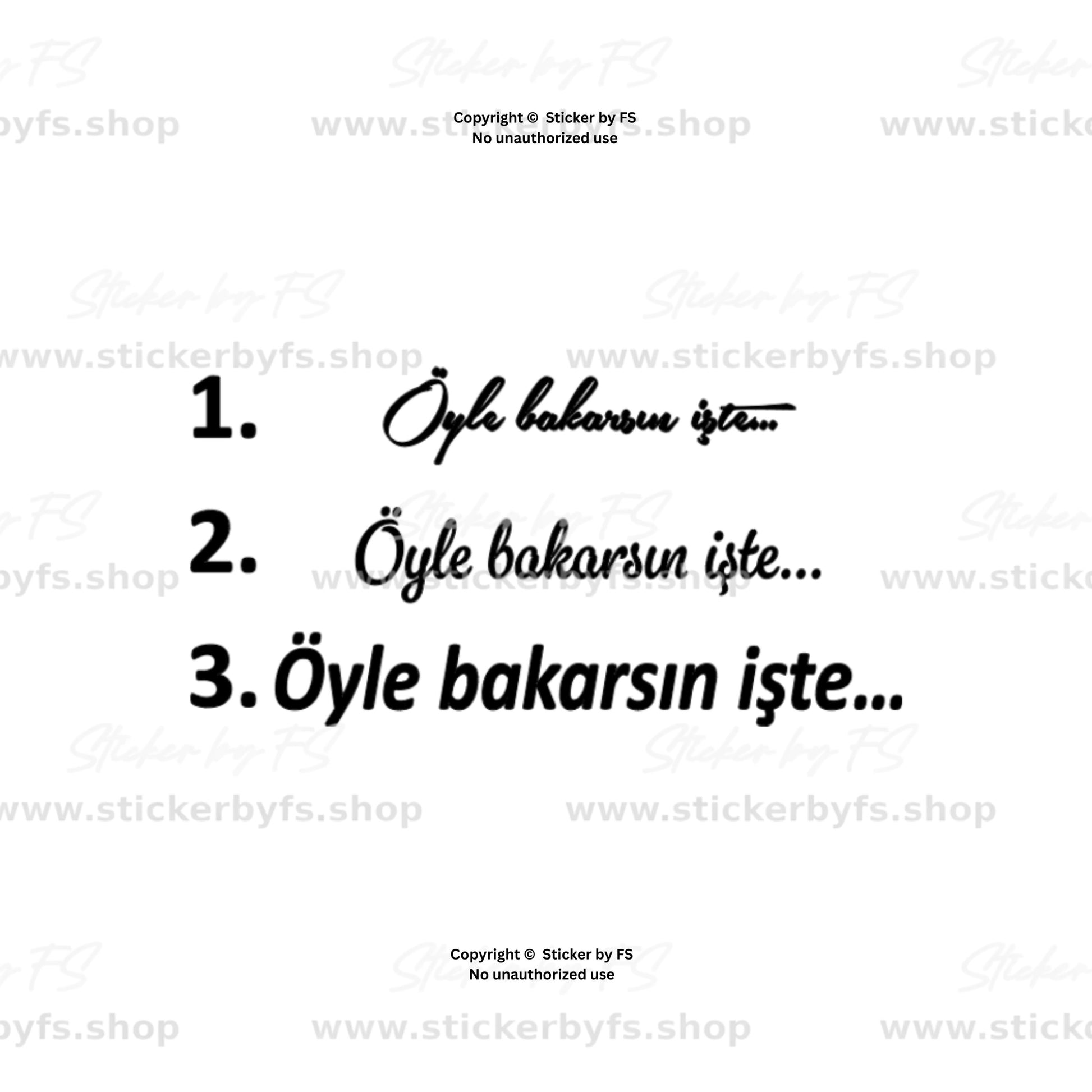 öyle bakarsın işte sticker – türkischer autoaufkleber schriftzug in 3 schriftarten für heckscheibe, autoscheibe und glatte oberflächen