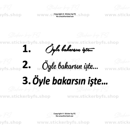 öyle bakarsın işte sticker – türkischer autoaufkleber schriftzug in 3 schriftarten für heckscheibe, autoscheibe und glatte oberflächen