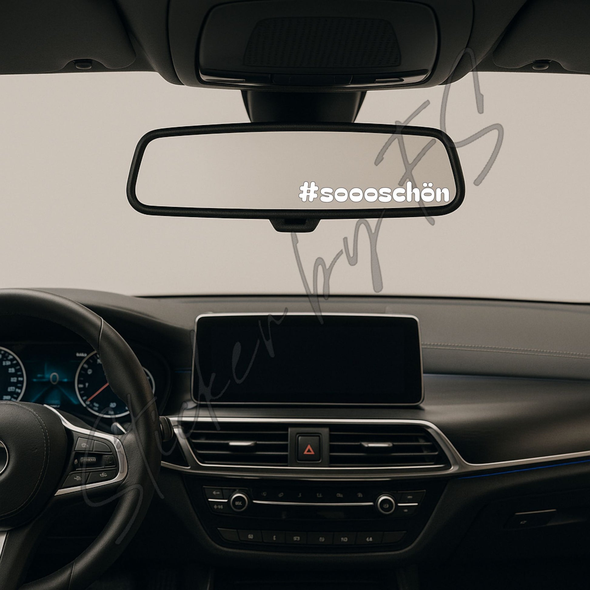 #soooschön Sticker - Sticker hochwertig | Vinyl wetterfest auf Rückspiegel im Auto angebracht, ideal für Fahrzeugdekor und glatte Flächen.