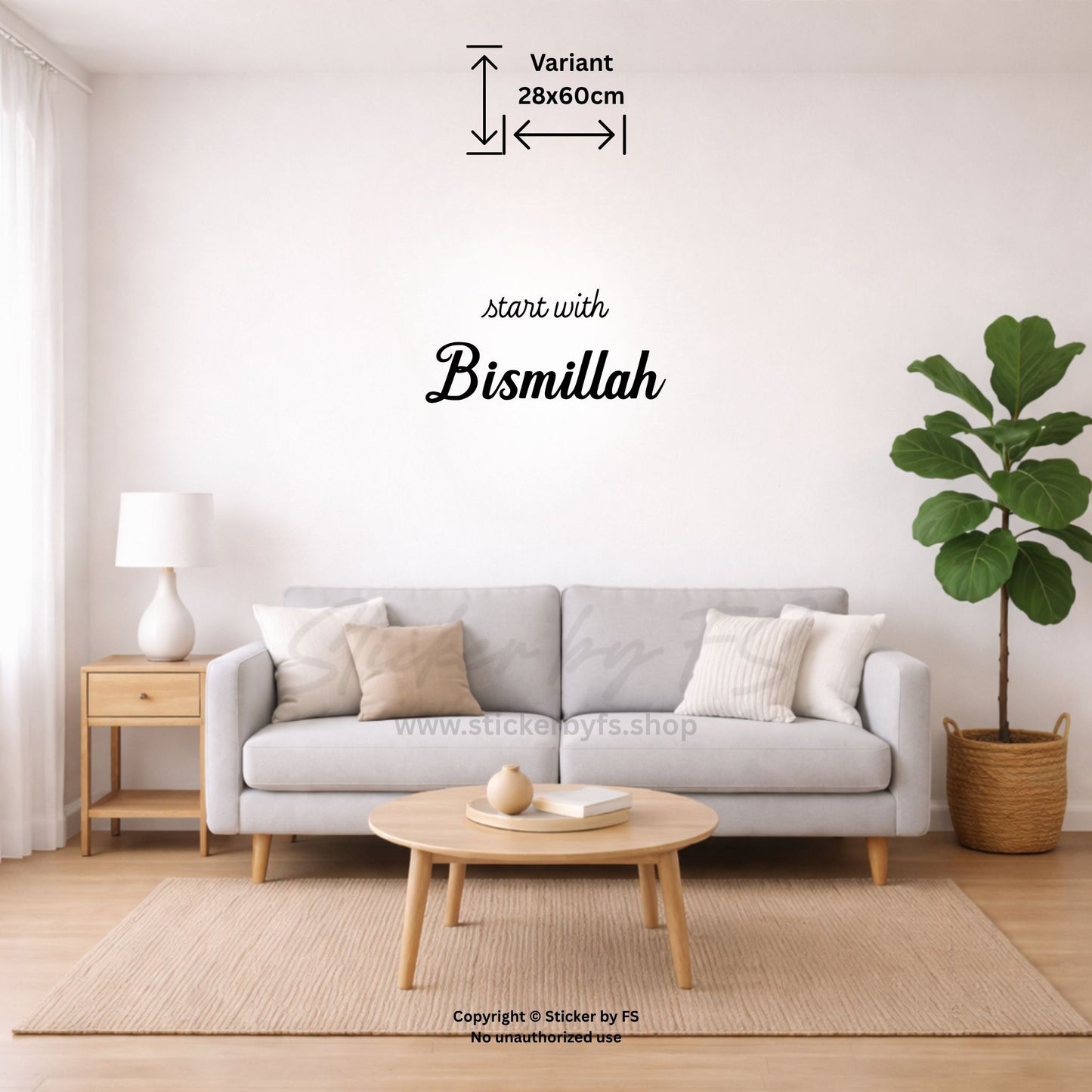 start with Bismillah Wandtattoo in Schwarz als islamischer Spruch für die Wand, 28 x 60 cm für Wohnzimmer, Schlafzimmer oder Gebetsbereich