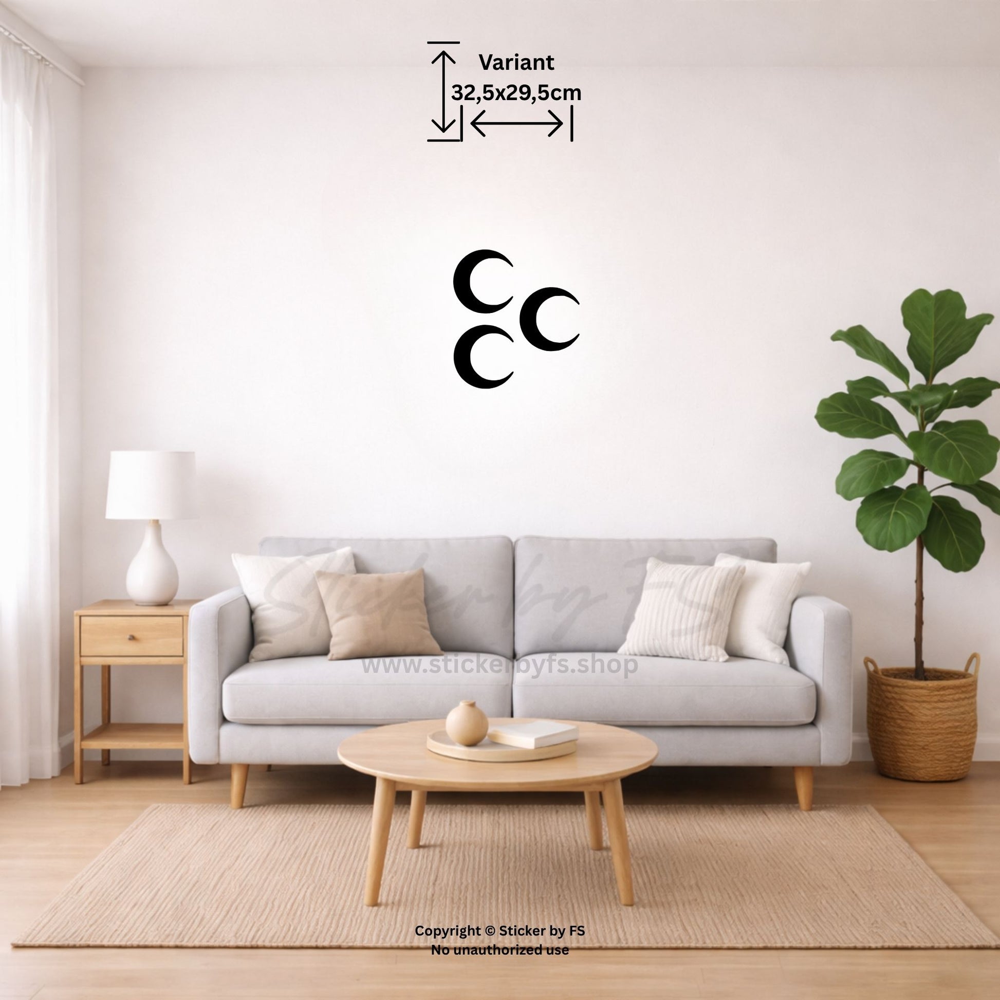 Üç Hilal Wandtattoo in Schwarz als markantes Symbol über dem Sofa im modernen Wohnzimmer – türkischer Wandsticker mit Üç Hilal Motiv für stilvolle Wanddeko im Wohnbereich