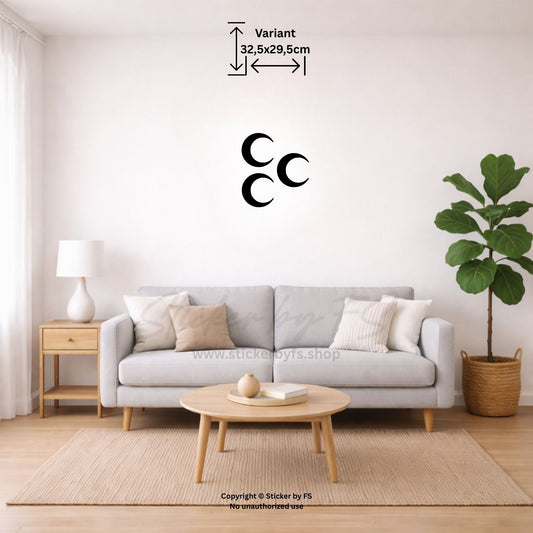 Üç Hilal Wandtattoo in Schwarz als markantes Symbol über dem Sofa im modernen Wohnzimmer – türkischer Wandsticker mit Üç Hilal Motiv für stilvolle Wanddeko im Wohnbereich